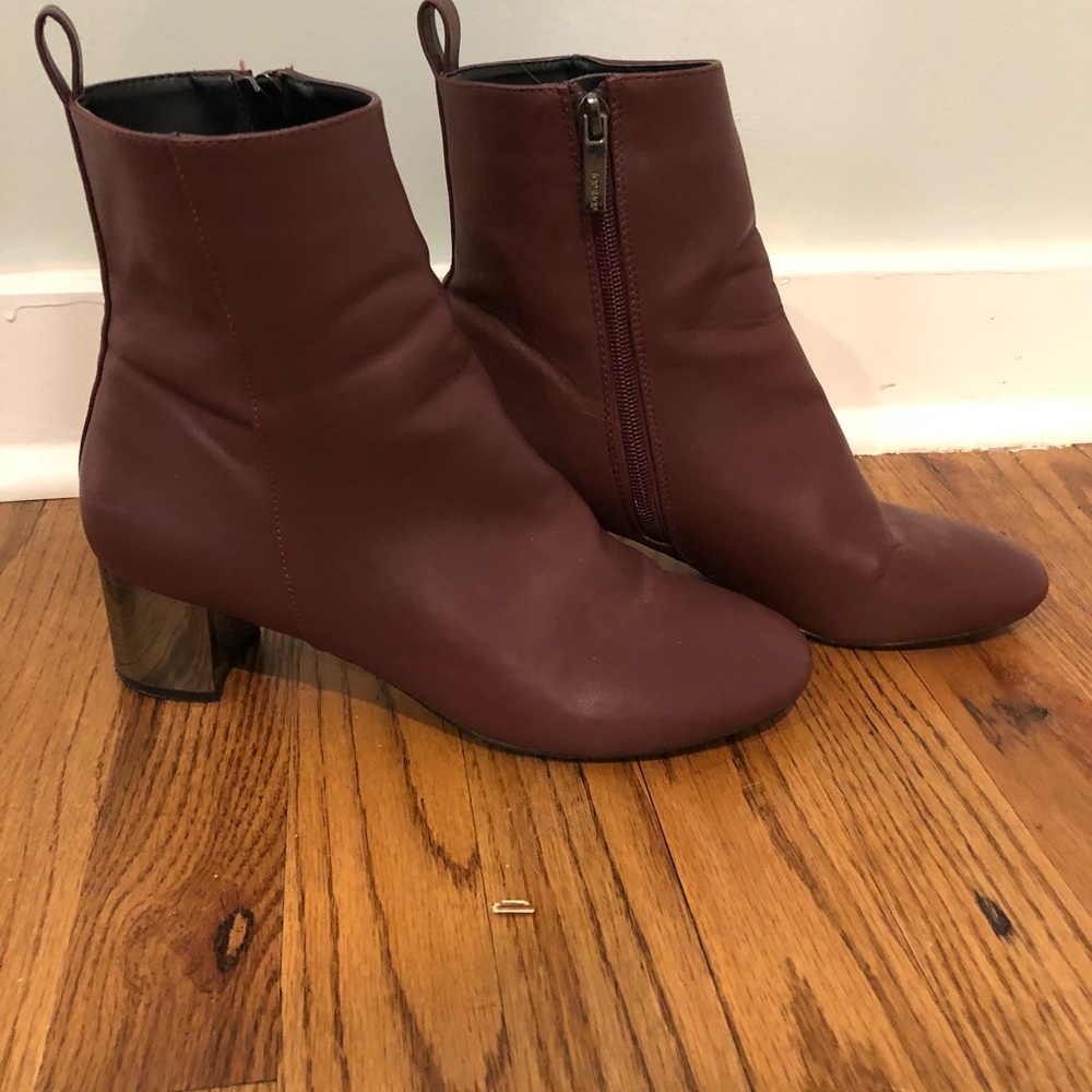 Topshop faux leather boots with silver heels